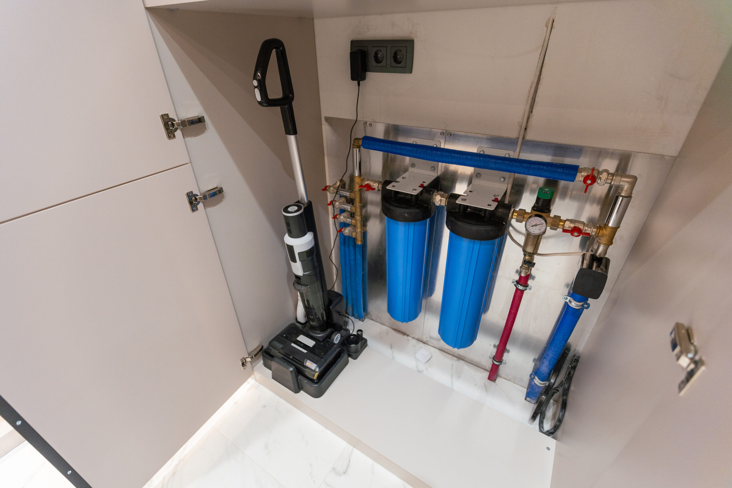 Water filter housing. Drinking Water System. Osmosis water purification filter for home use. healthy lifestyle. High quality photo
